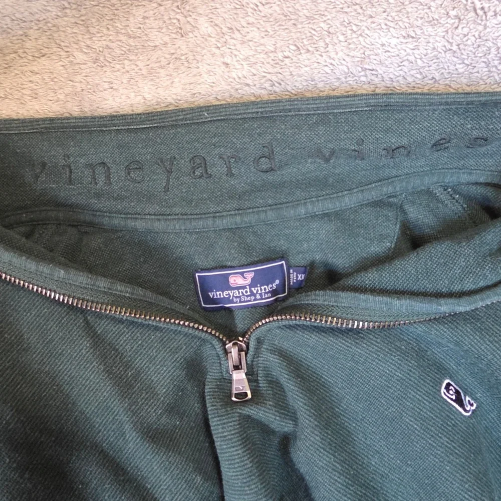 Vineyard Vines Mens XXL Green Quarter Zip Pullover Old Overton Logo Sweater